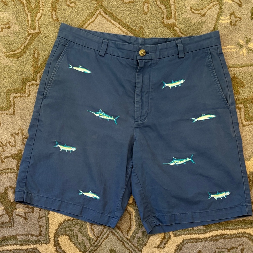 Vineyard Vines Blue Shorts with Fish Embroidery